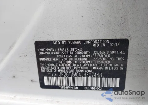 2018 Subaru Crosstrek Limited from USA, damaged, VIN JF2GTAMC4JH307448